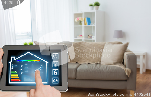 Image of tablet pc with smart home settings on screen