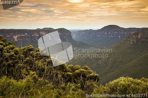 Image of the Blue Mountains Australia at sunset