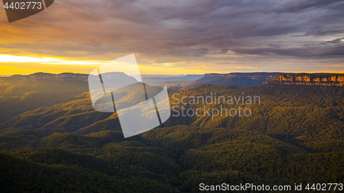 Image of the Blue Mountains Australia at sunset