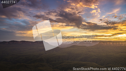 Image of the Blue Mountains Australia at sunset