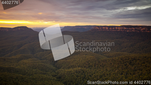 Image of the Blue Mountains Australia at sunset