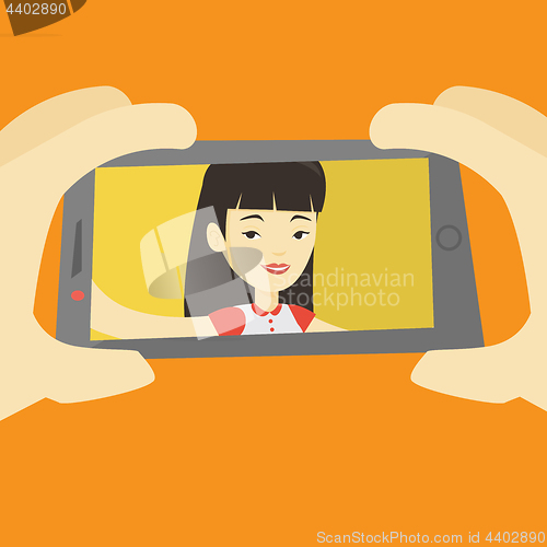 Image of Young woman making selfie vector illustration.