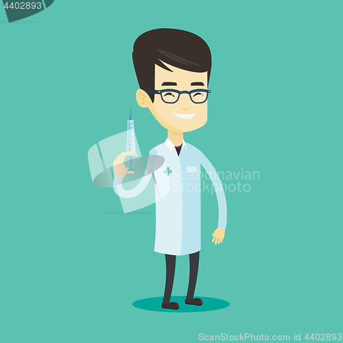 Image of Doctor holding syringe vector illustration.