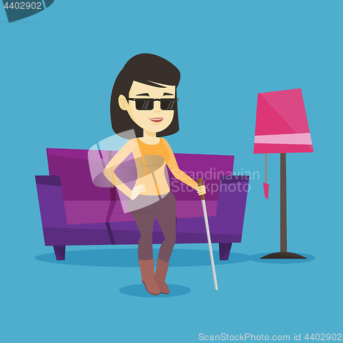 Image of Blind woman with stick vector illustration.