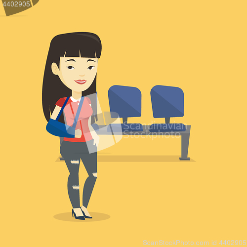 Image of Injured woman with broken arm vector illustration.