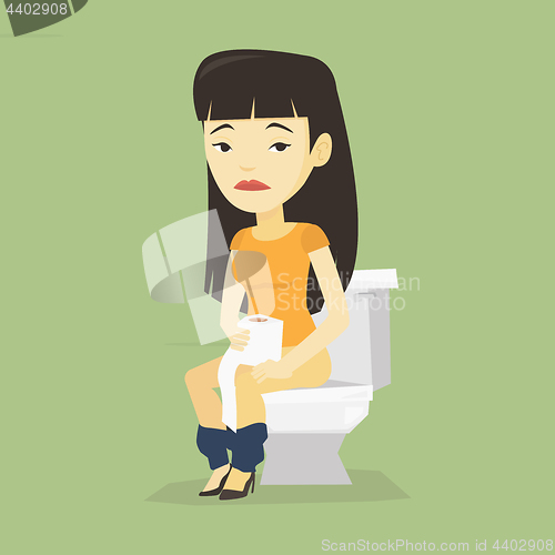 Image of Woman suffering from diarrhea or constipation.