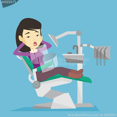 Image of Scared patient in dental chair vector illustration