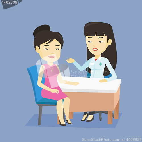 Image of Doctor consulting female patient in office.