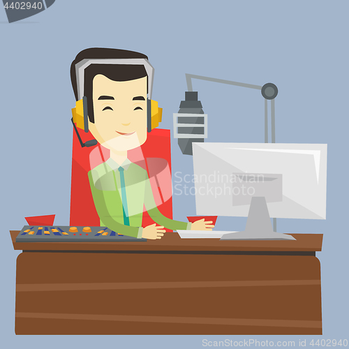 Image of Asian dj working on the radio vector illustration