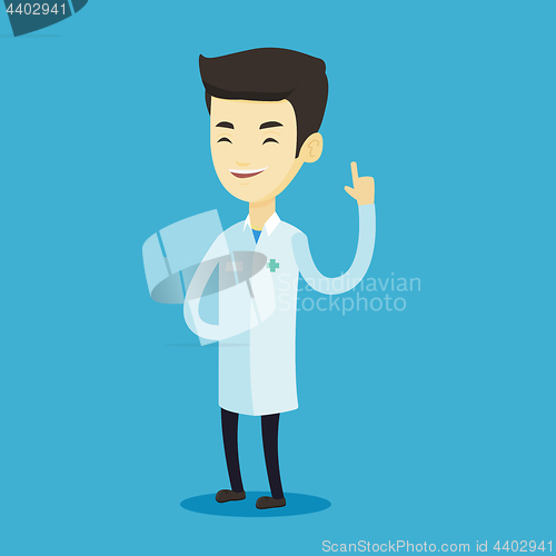 Image of Doctor showing finger up vector illustration.