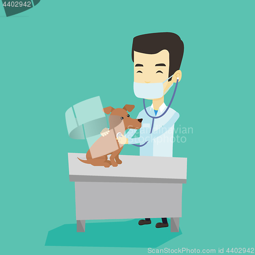 Image of Veterinarian examining dog vector illustration.