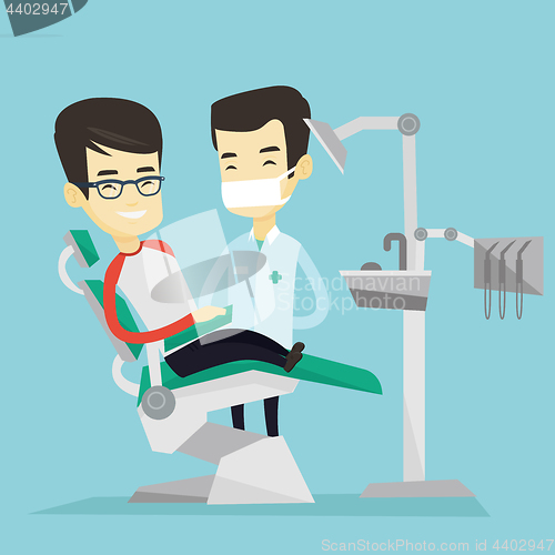 Image of Patient and doctor at dentist office.