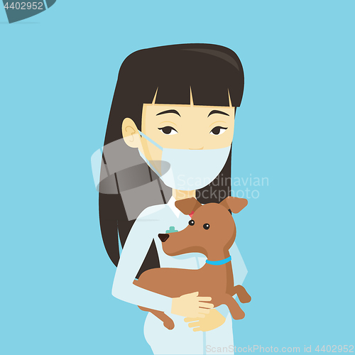 Image of Veterinarian with dog in hands vector illustration