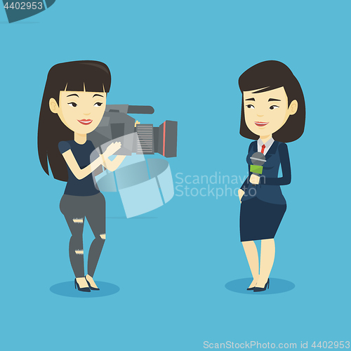 Image of TV reporter and operator vector illustration.