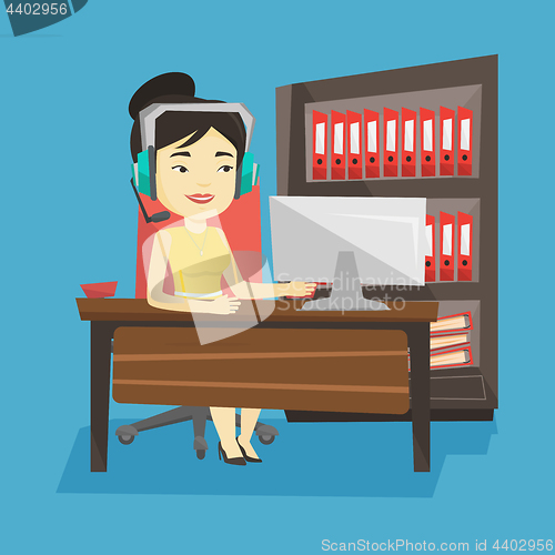 Image of Woman playing computer game vector illustration.