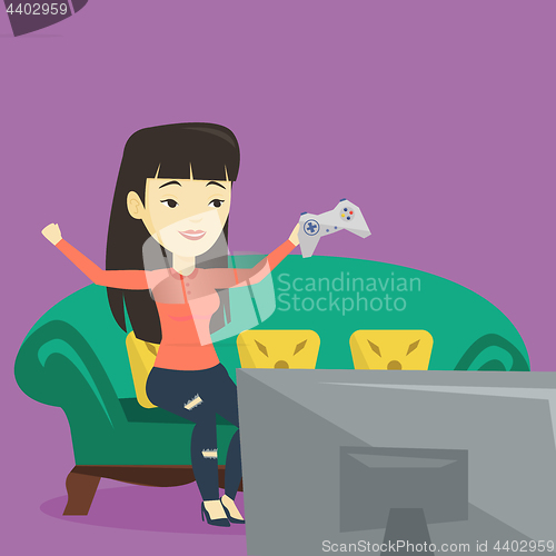 Image of Woman playing video game vector illustration.