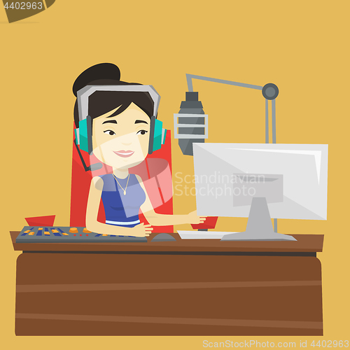 Image of Female dj working on the radio vector illustration