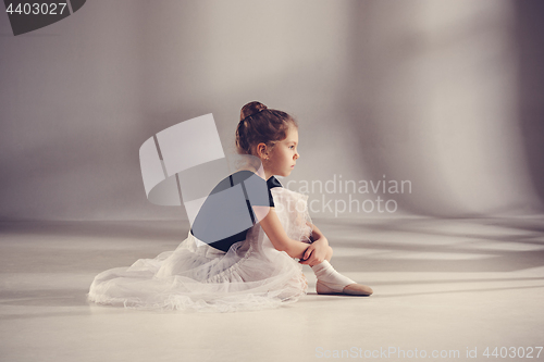 Image of The little balerina dancer on gray background