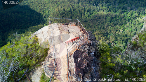 Image of Overhead views to rocky outcrop and lookout Blue Mountains Austr