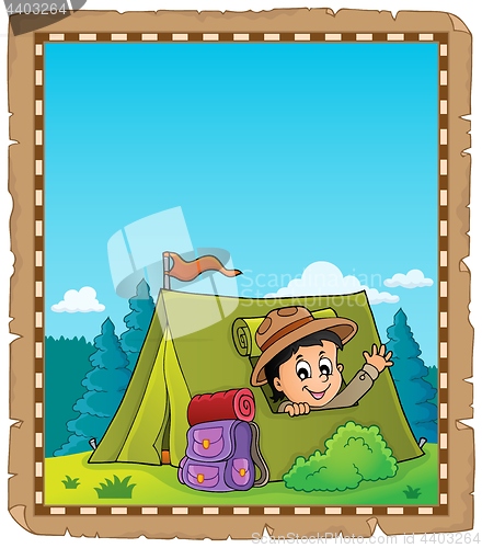 Image of Parchment with scout in tent theme 2