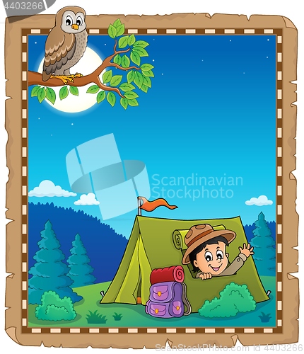 Image of Parchment with scout in tent theme 1