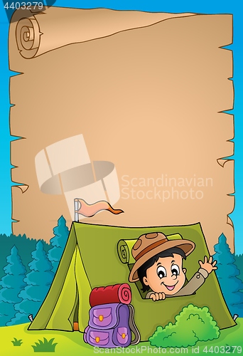 Image of Parchment with scout in tent theme 3