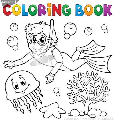 Image of Coloring book boy snorkel diver