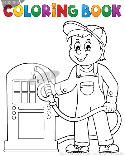 Image of Coloring book gas station worker theme 1