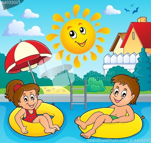 Image of Children in swim rings image 3