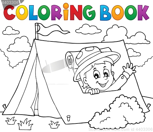 Image of Coloring book scout in tent theme 1
