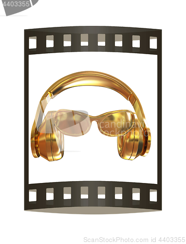 Image of glasses and headphones. 3d illustration. The film strip.