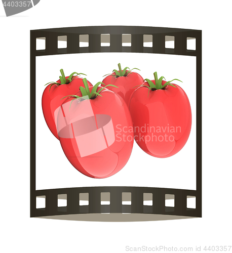 Image of tomato. 3d illustration. The film strip.