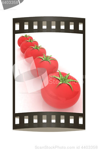 Image of tomato. 3d illustration. The film strip.