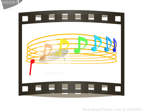 Image of Various music notes on stave. Colorfull 3d. 3D illustration. The