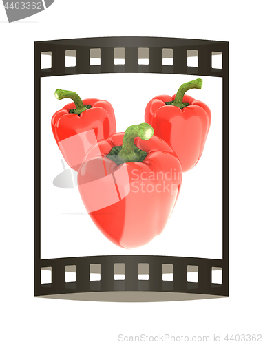 Image of Red bulgarian pepper. 3d illustration. The film strip.