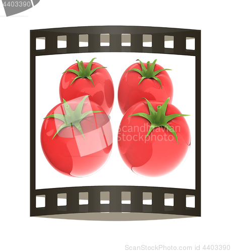 Image of tomato. 3d illustration. The film strip.