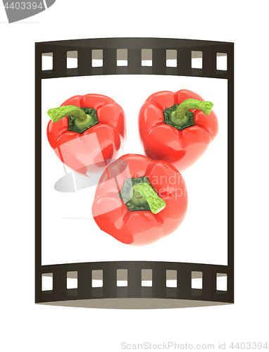 Image of Red bulgarian pepper. 3d illustration. The film strip.