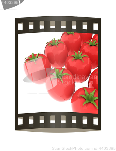 Image of tomato. 3d illustration. The film strip.