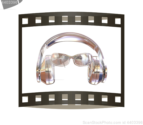 Image of glasses and headphones. 3d illustration. The film strip.