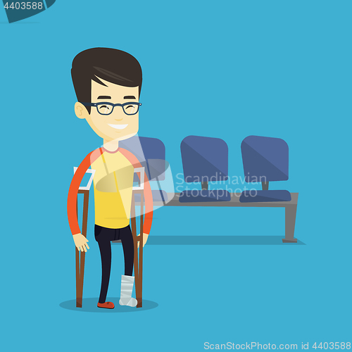 Image of Man with broken leg and crutches.