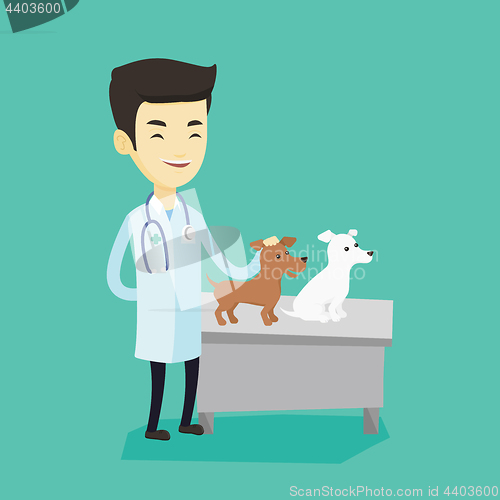 Image of Veterinarian examining dogs vector illustration.