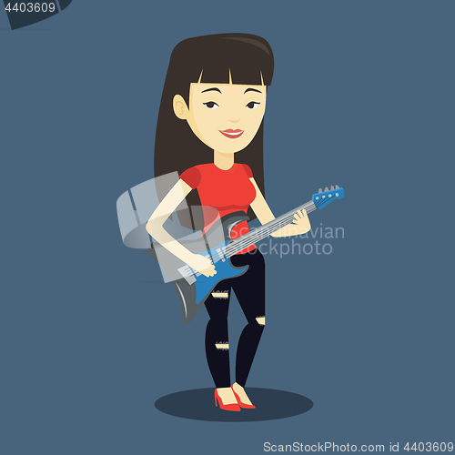 Image of Woman playing electric guitar vector illustration.