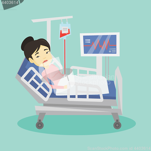 Image of Woman lying in hospital bed vector illustration.