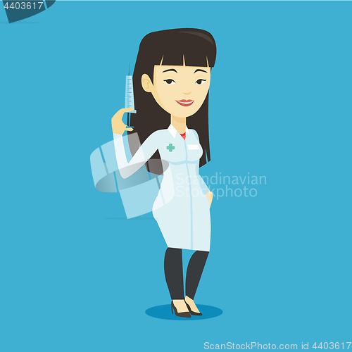 Image of Doctor holding syringe vector illustration.