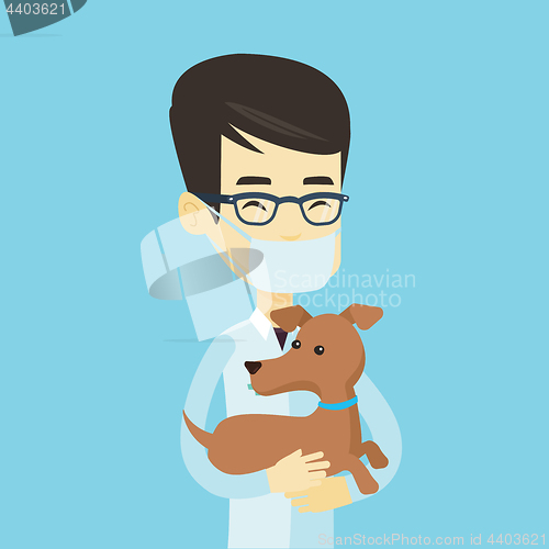 Image of Veterinarian with dog in hands vector illustration