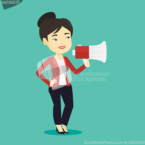 Image of Young woman speaking into megaphone.