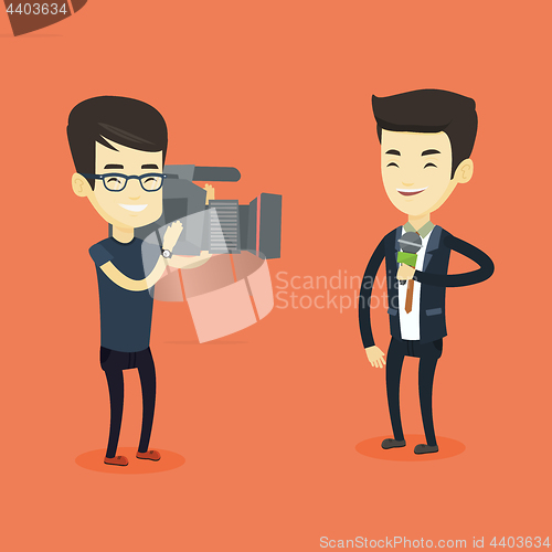 Image of TV reporter and operator vector illustration.