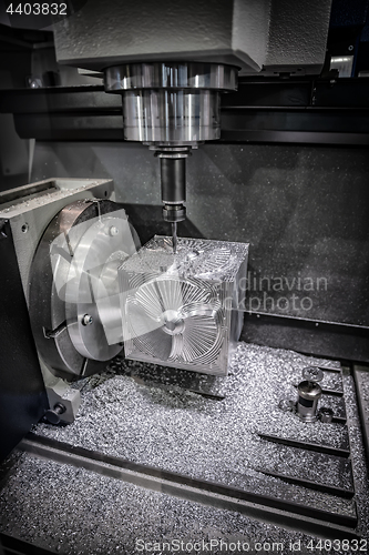 Image of Metalworking CNC milling machine. Cutting metal modern processin