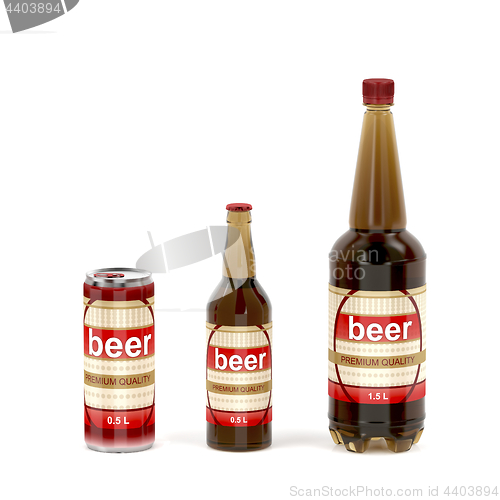 Image of Beer containers on white background