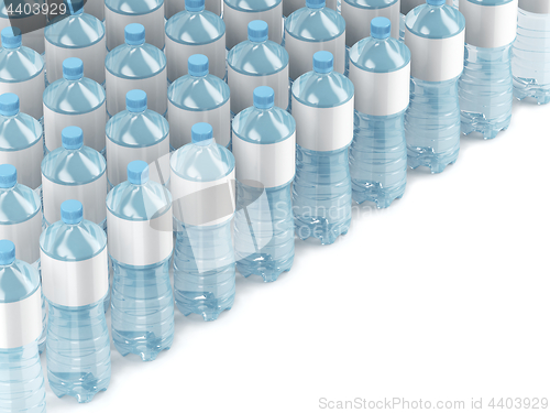 Image of Plastic water bottles with blank labels